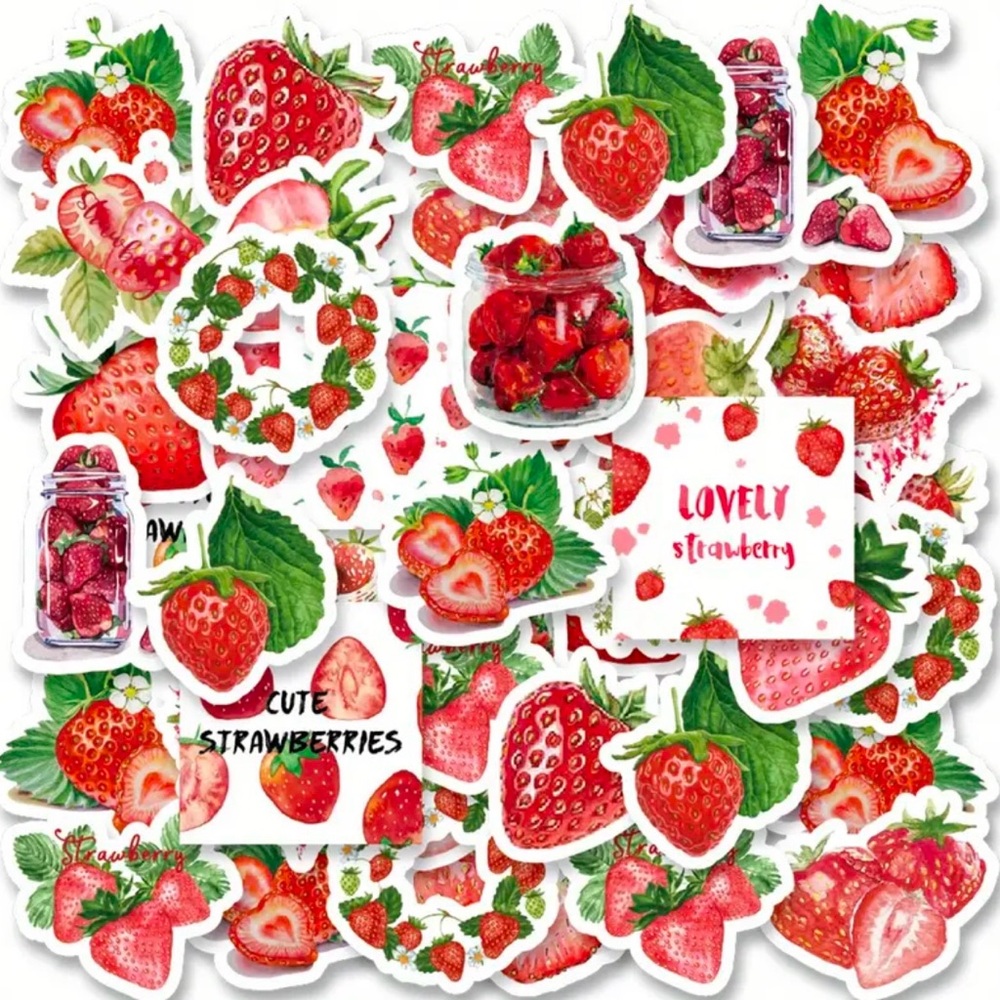 46 Strawberry Stickers Bright Red Strawberries